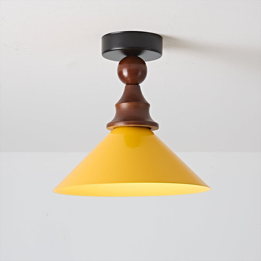 Wood and Yellow Metal Ceiling Light