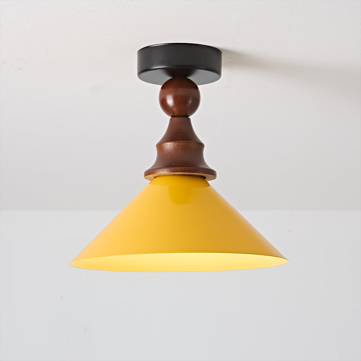 Wood and Yellow Metal Ceiling Light