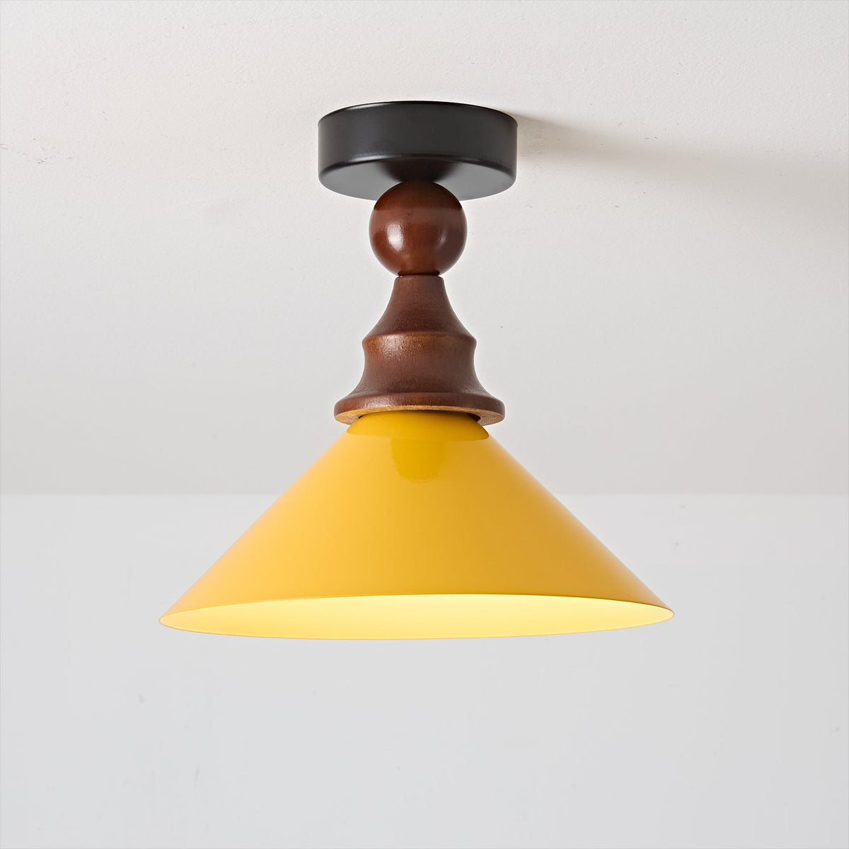 Wood and Yellow Metal Ceiling Light