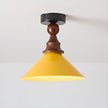 Wood and Yellow Metal Ceiling Light