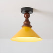 Wood and Yellow Metal Ceiling Light