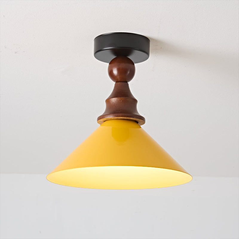 Wood and Yellow Metal Ceiling Light