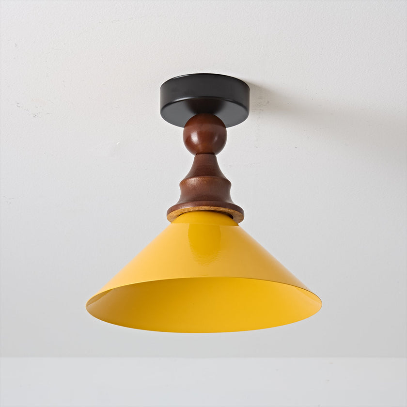 Wood and Yellow Metal Ceiling Light