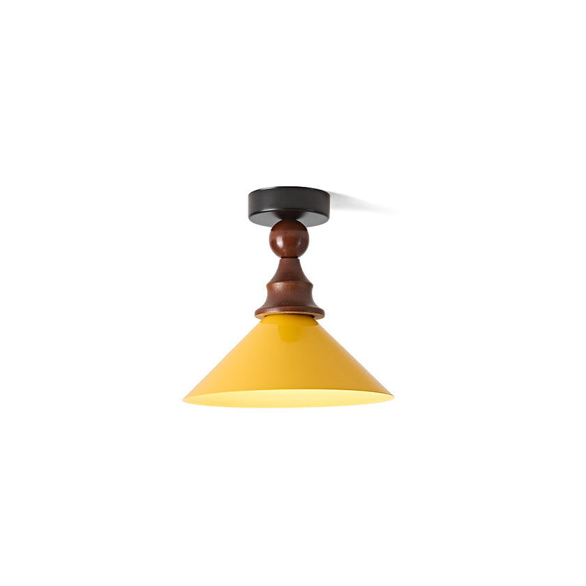 Wood and Yellow Metal Ceiling Light