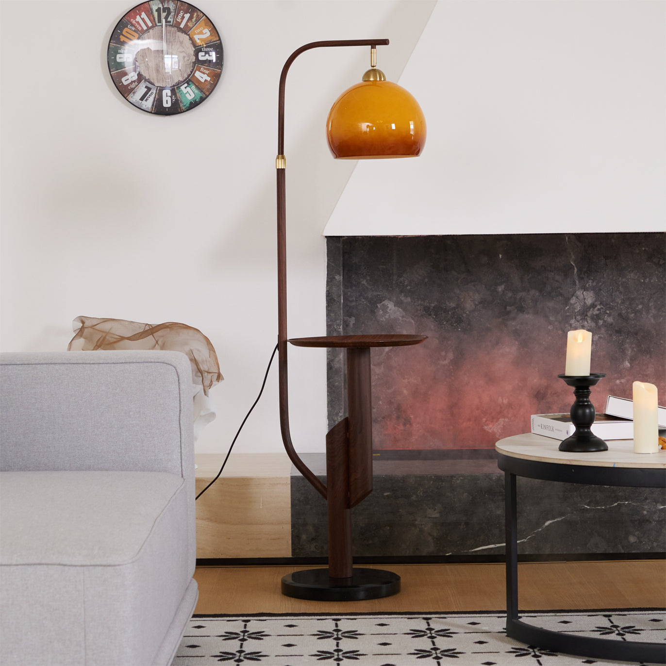 Calvrane Brass Arc Glass Globe Floor Lamp