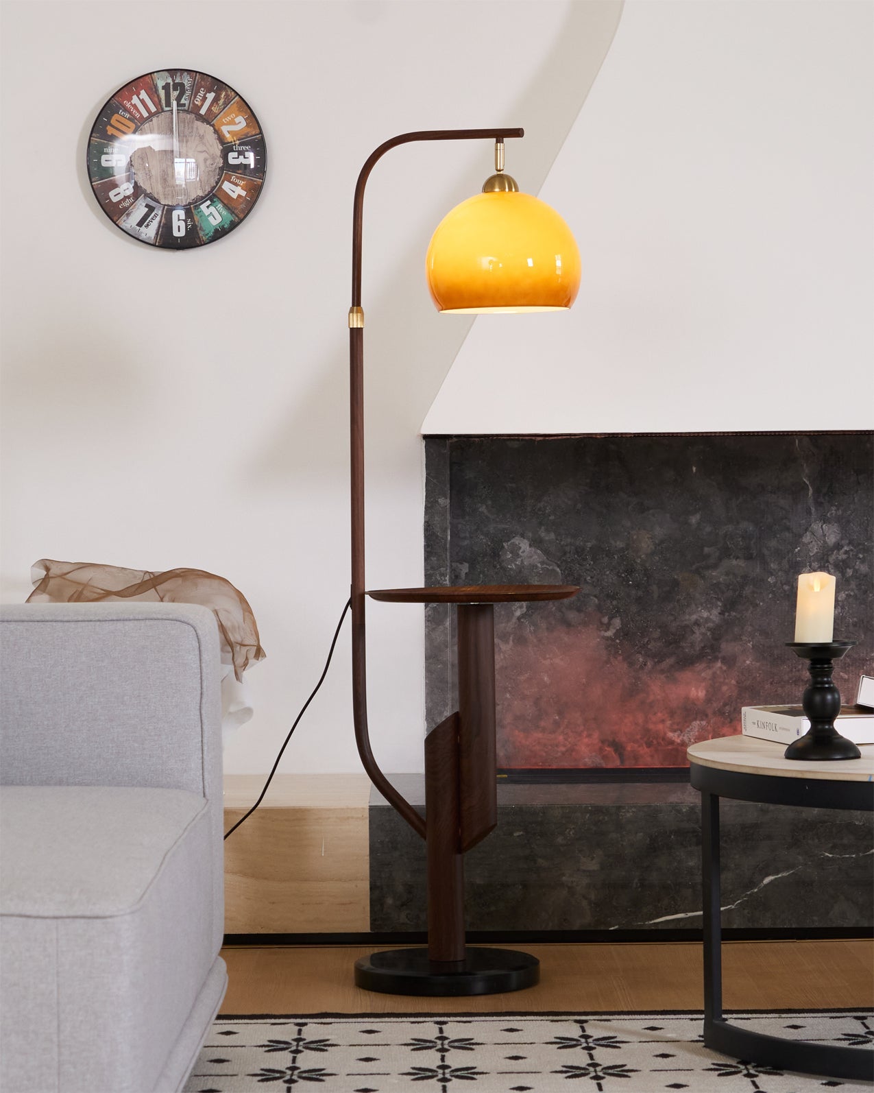 Calvrane Brass Arc Glass Globe Floor Lamp