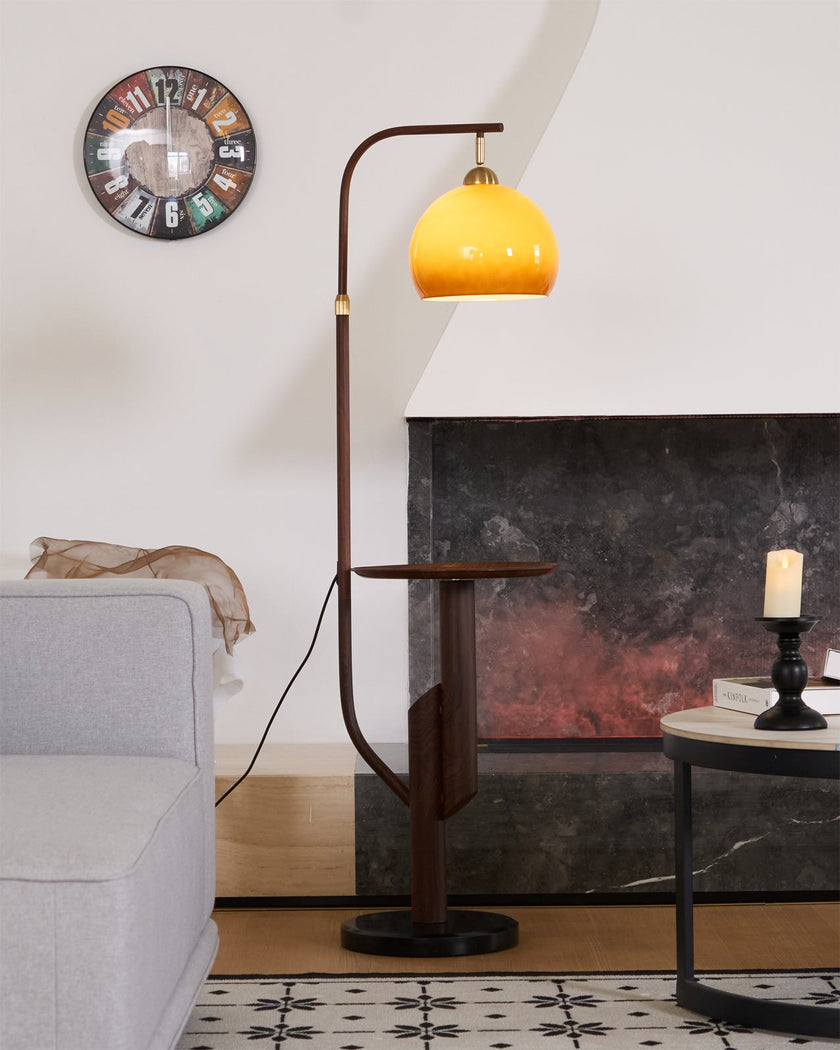 Calvrane Brass Arc Glass Globe Floor Lamp