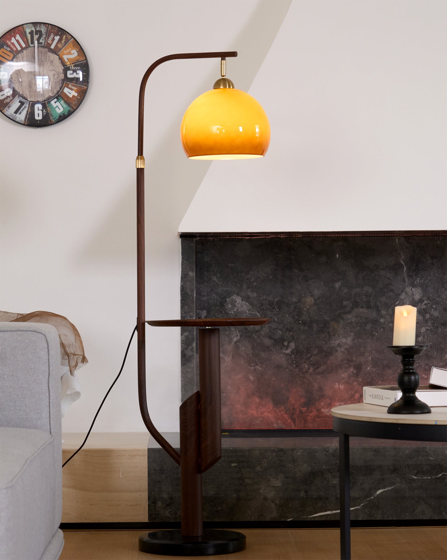 Calvrane Brass Arc Glass Globe Floor Lamp