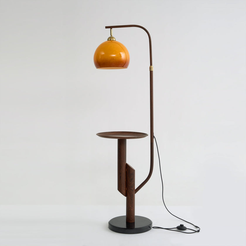 Calvrane Brass Arc Glass Globe Floor Lamp