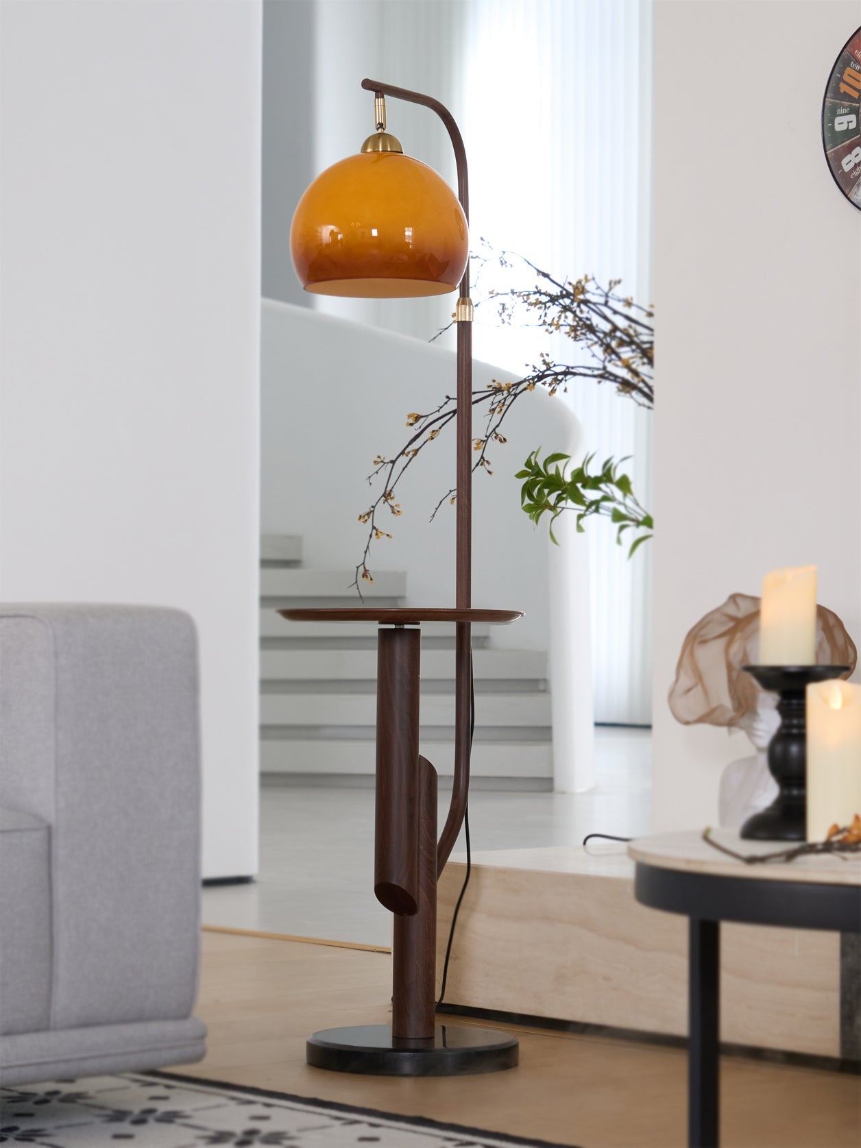 Calvrane Brass Arc Glass Globe Floor Lamp