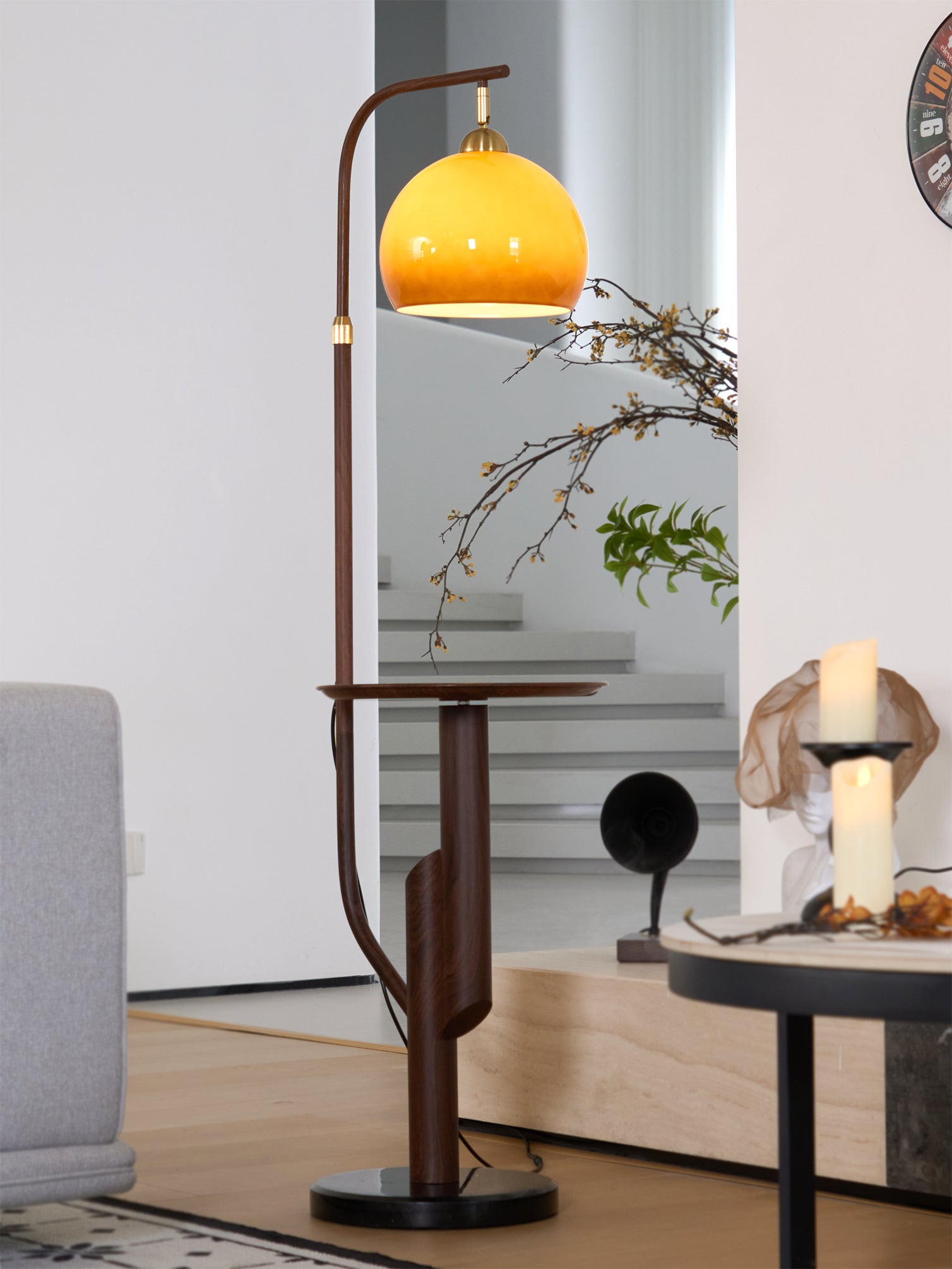Calvrane Brass Arc Glass Globe Floor Lamp