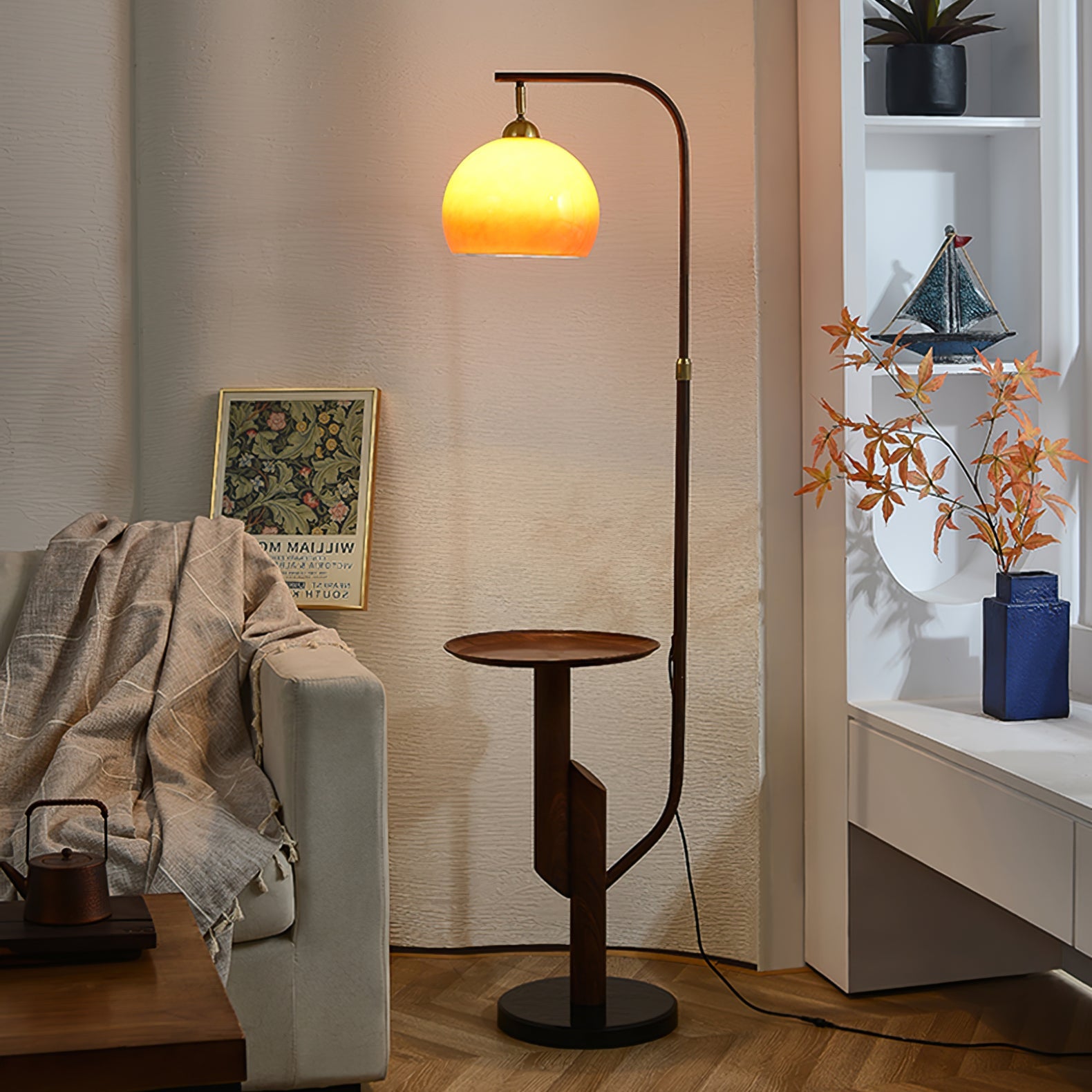 Calvrane Brass Arc Glass Globe Floor Lamp