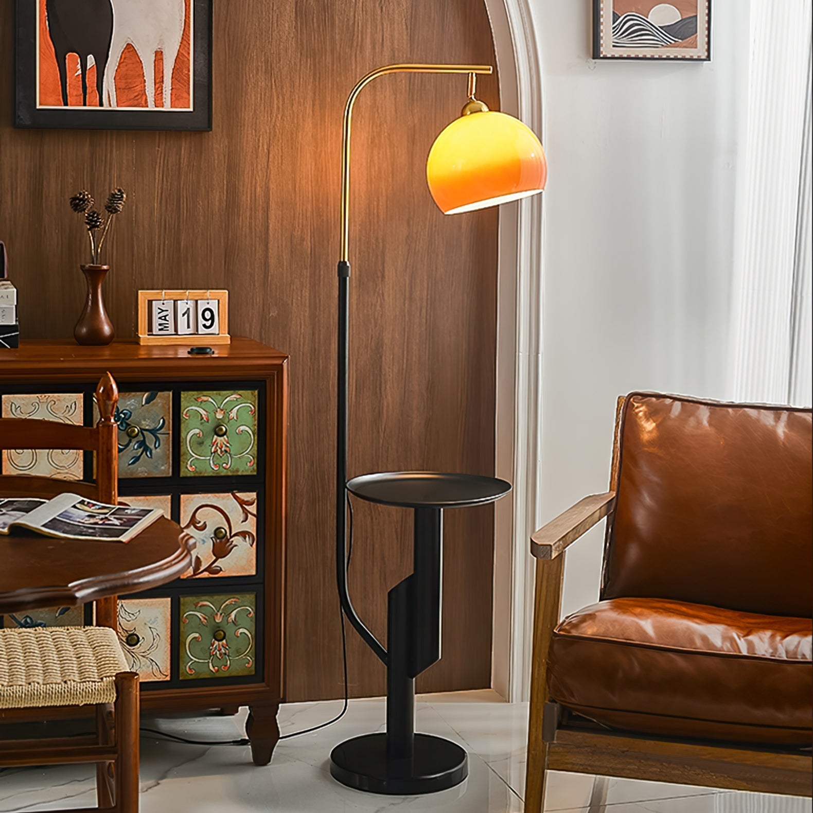 Calvrane Brass Arc Glass Globe Floor Lamp