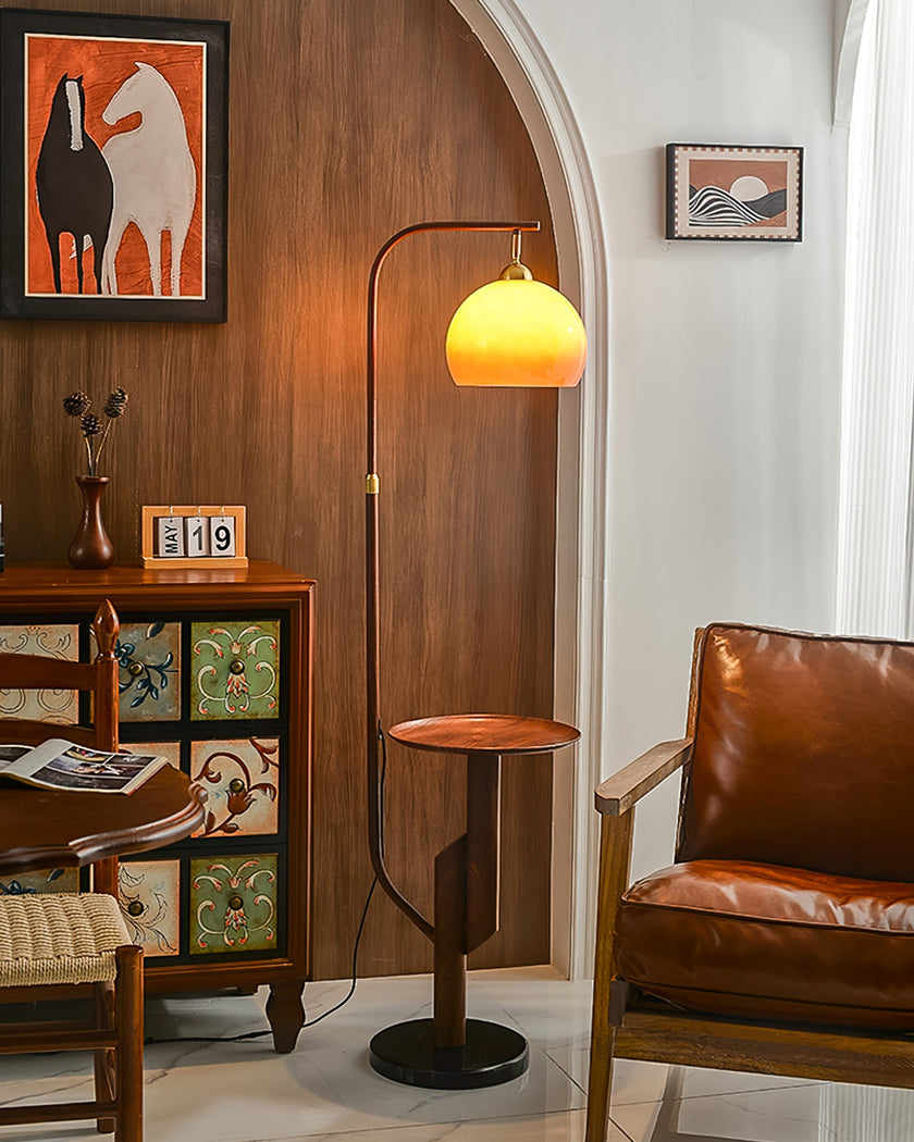 Calvrane Brass Arc Glass Globe Floor Lamp