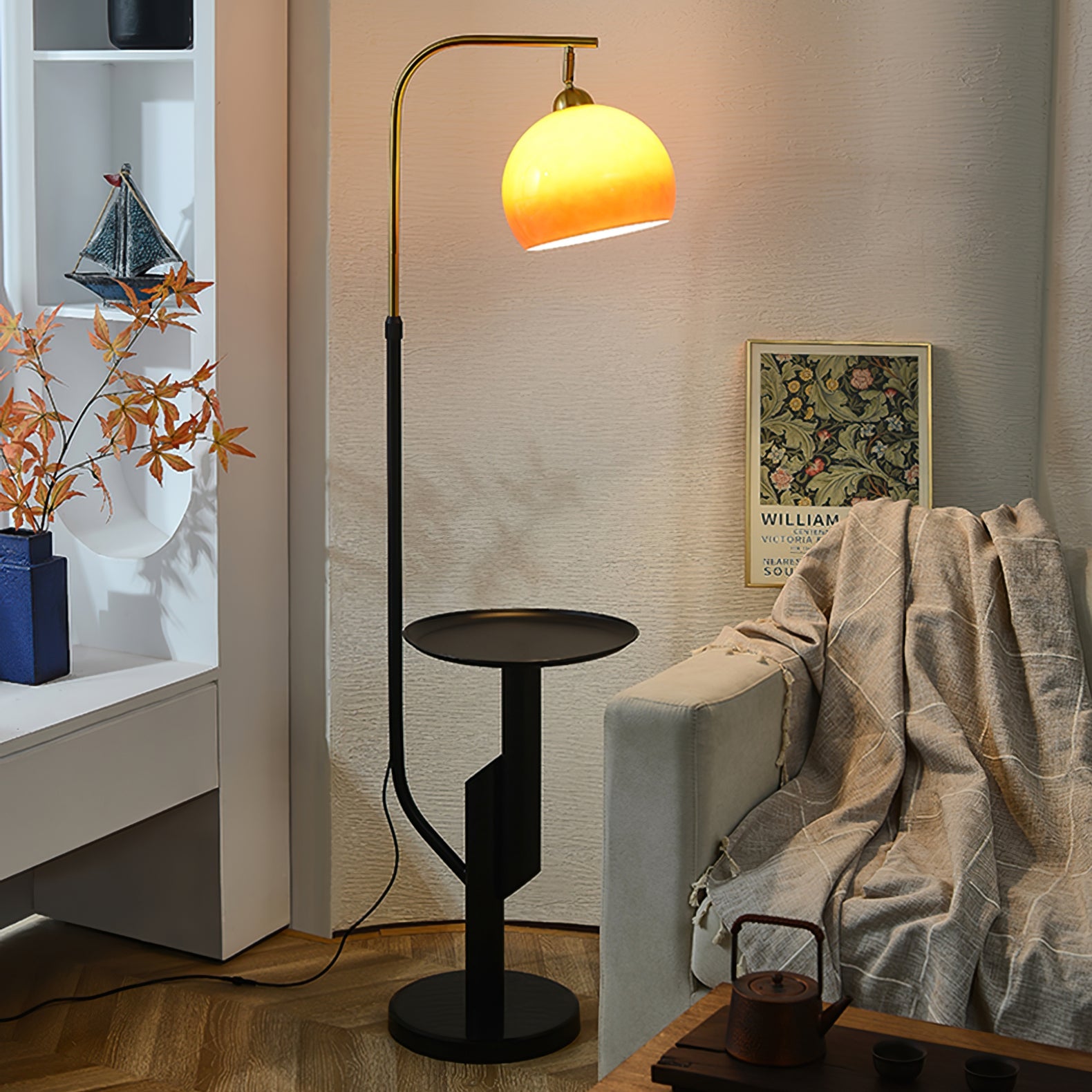Calvrane Brass Arc Glass Globe Floor Lamp