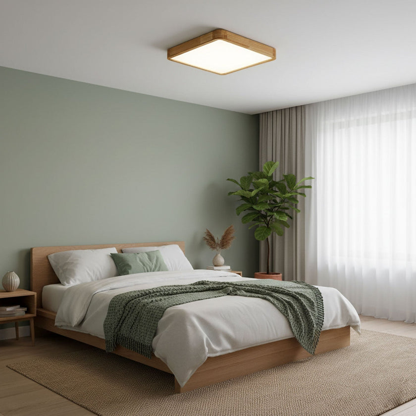 Rubberwood Geometric Flush Mount Light