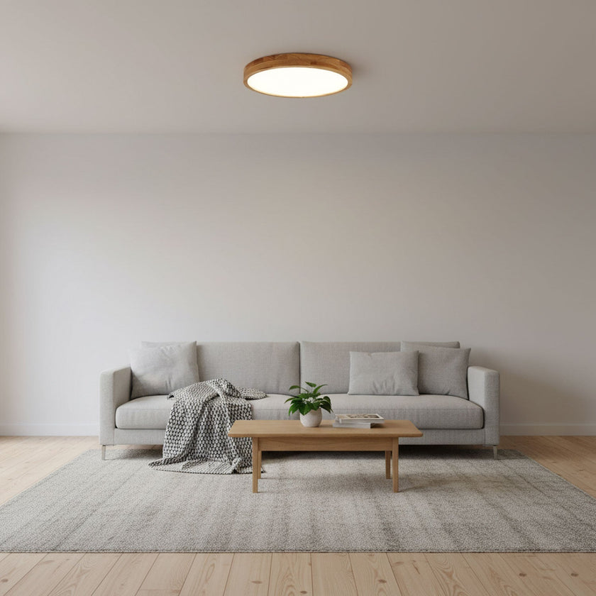 Rubberwood Geometric Flush Mount Light