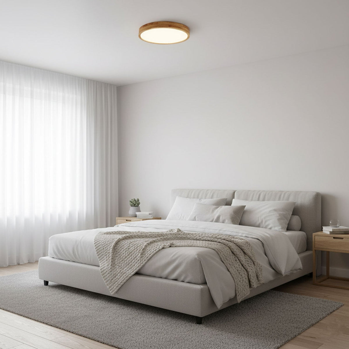 Rubberwood Geometric Flush Mount Light