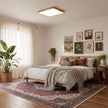 Rubberwood Geometric Flush Mount Light