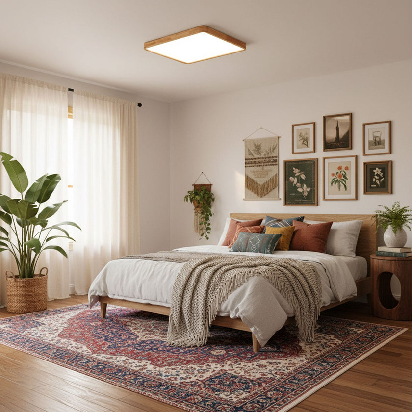 Rubberwood Geometric Flush Mount Light