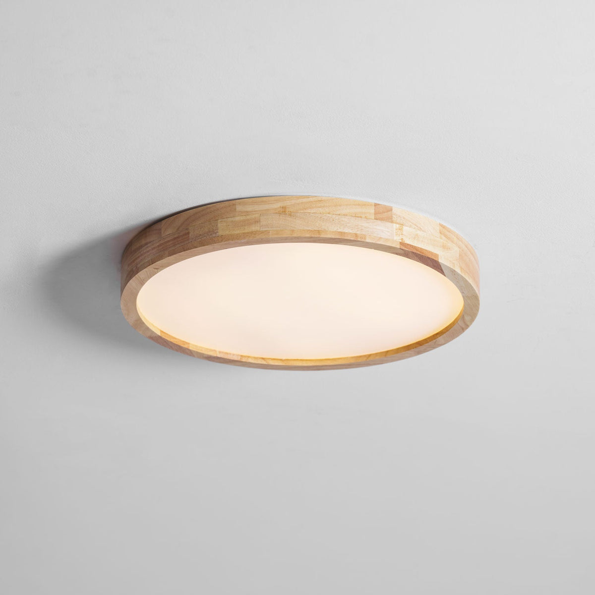 Rubberwood Geometric Flush Mount Light