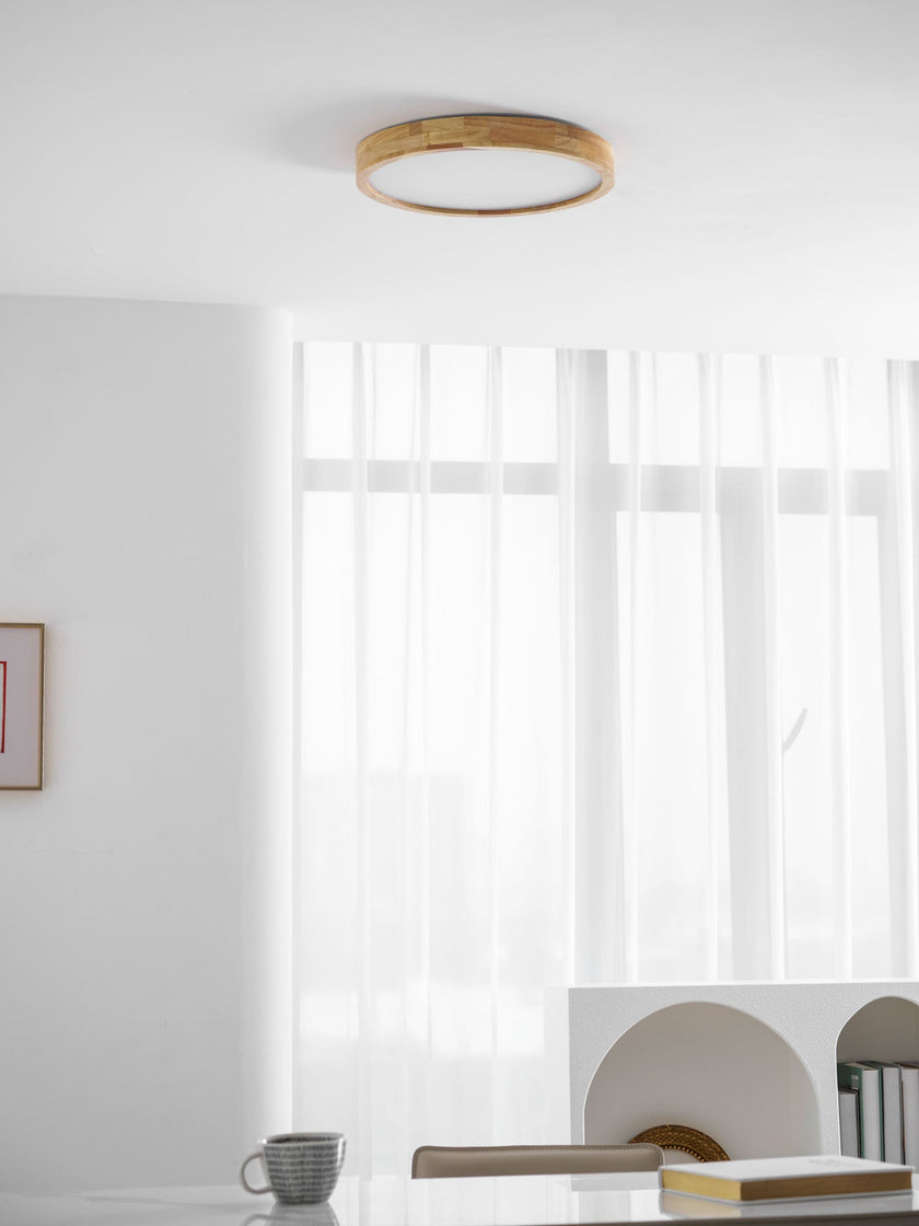 Rubberwood Geometric Flush Mount Light