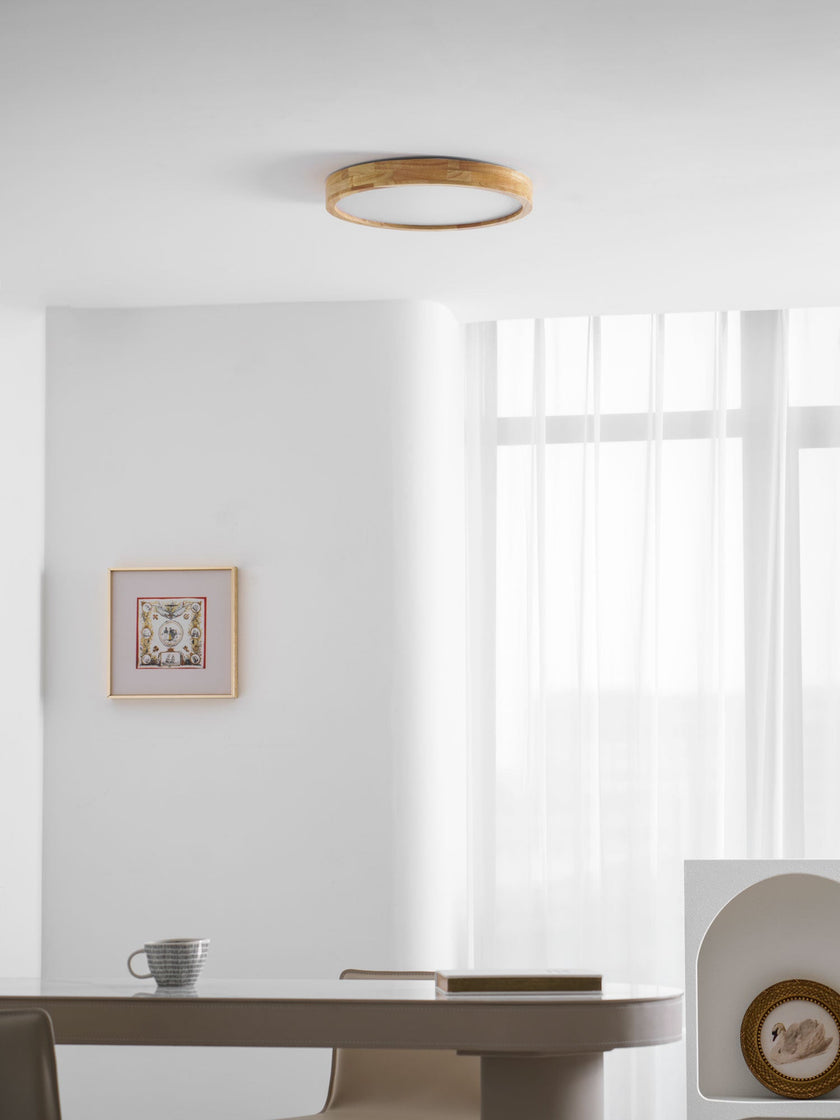 Rubberwood Geometric Flush Mount Light