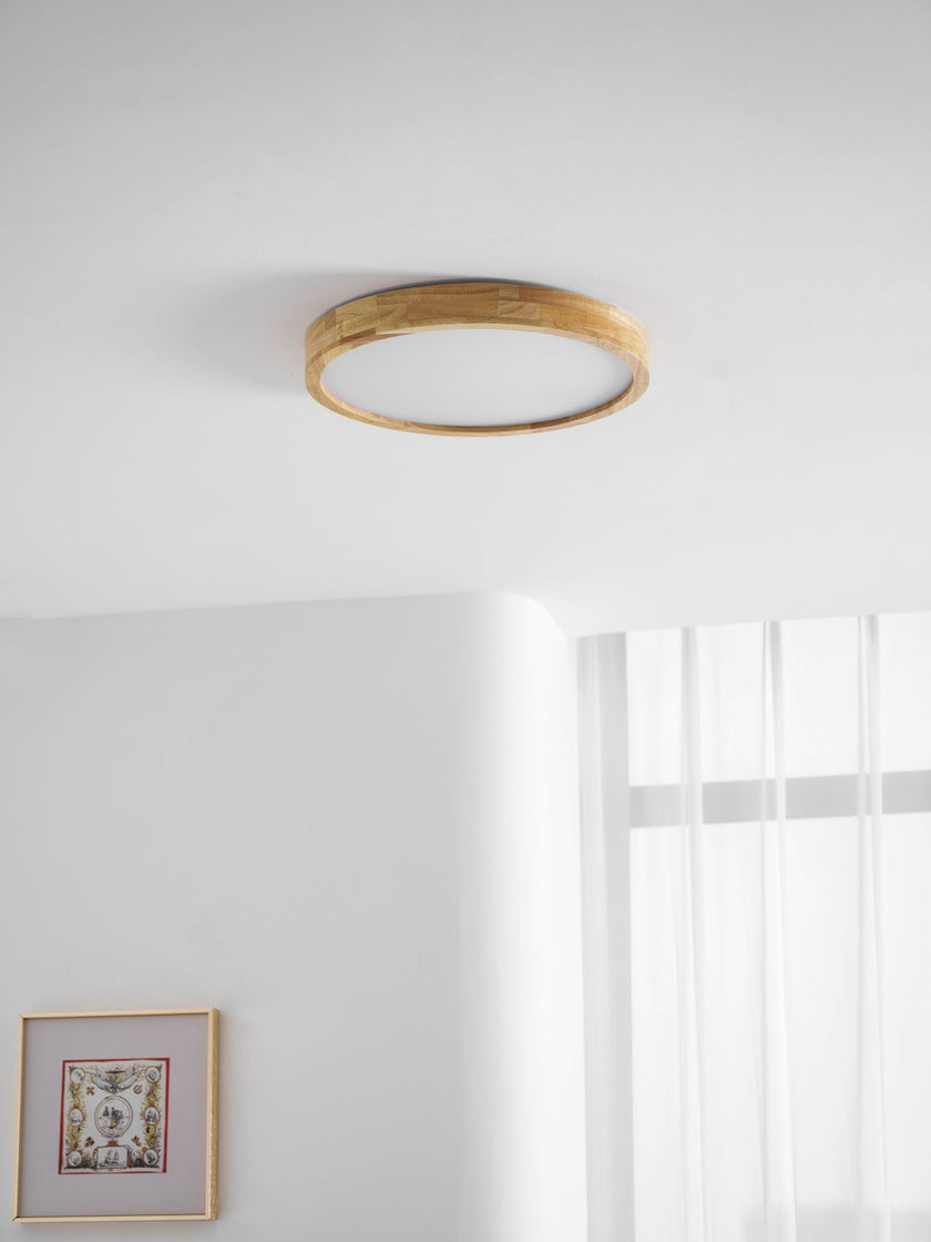 Rubberwood Geometric Flush Mount Light