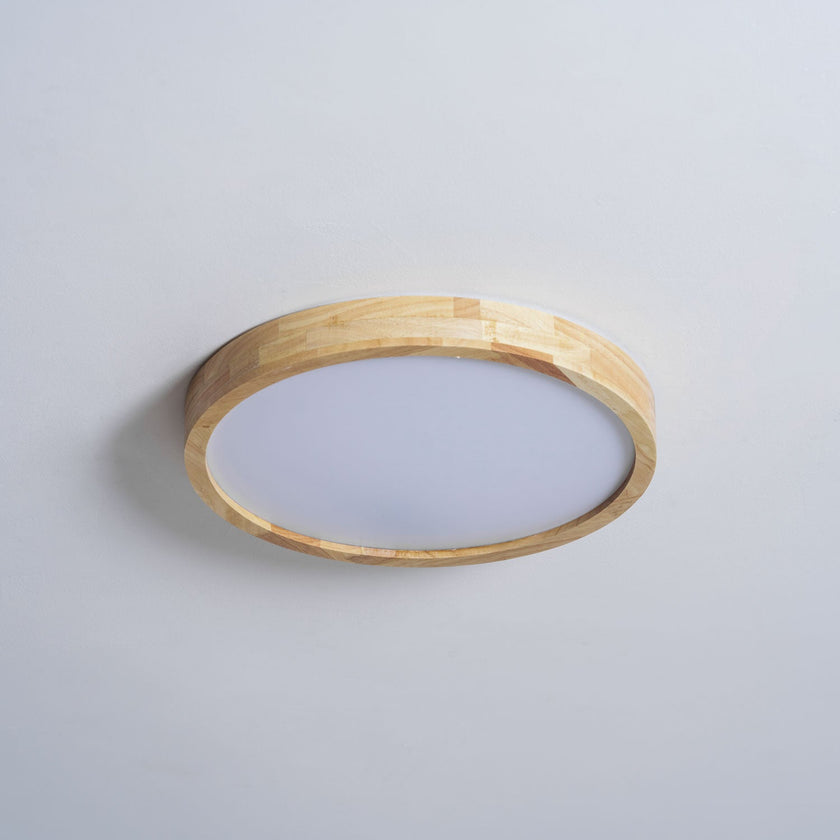 Rubberwood Geometric Flush Mount Light