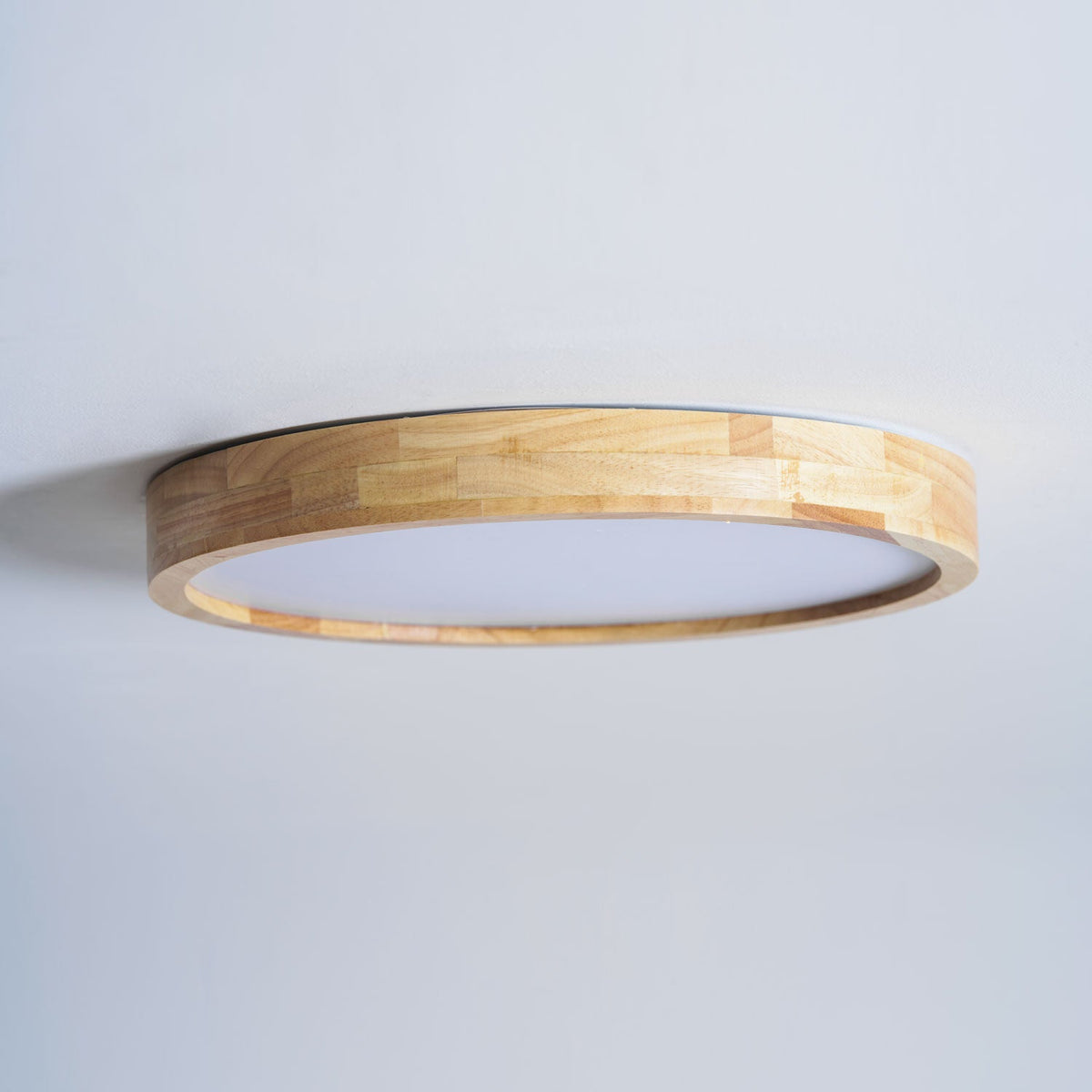 Rubberwood Geometric Flush Mount Light