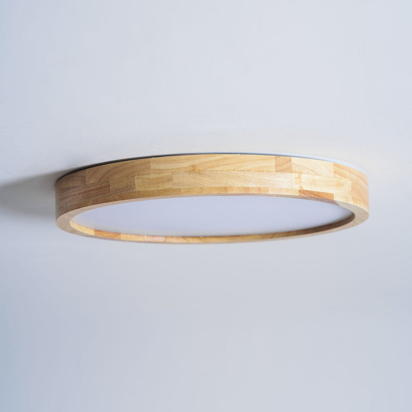 Rubberwood Geometric Flush Mount Light