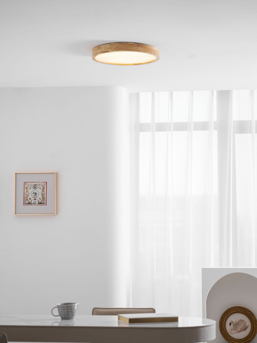 Rubberwood Geometric Flush Mount Light