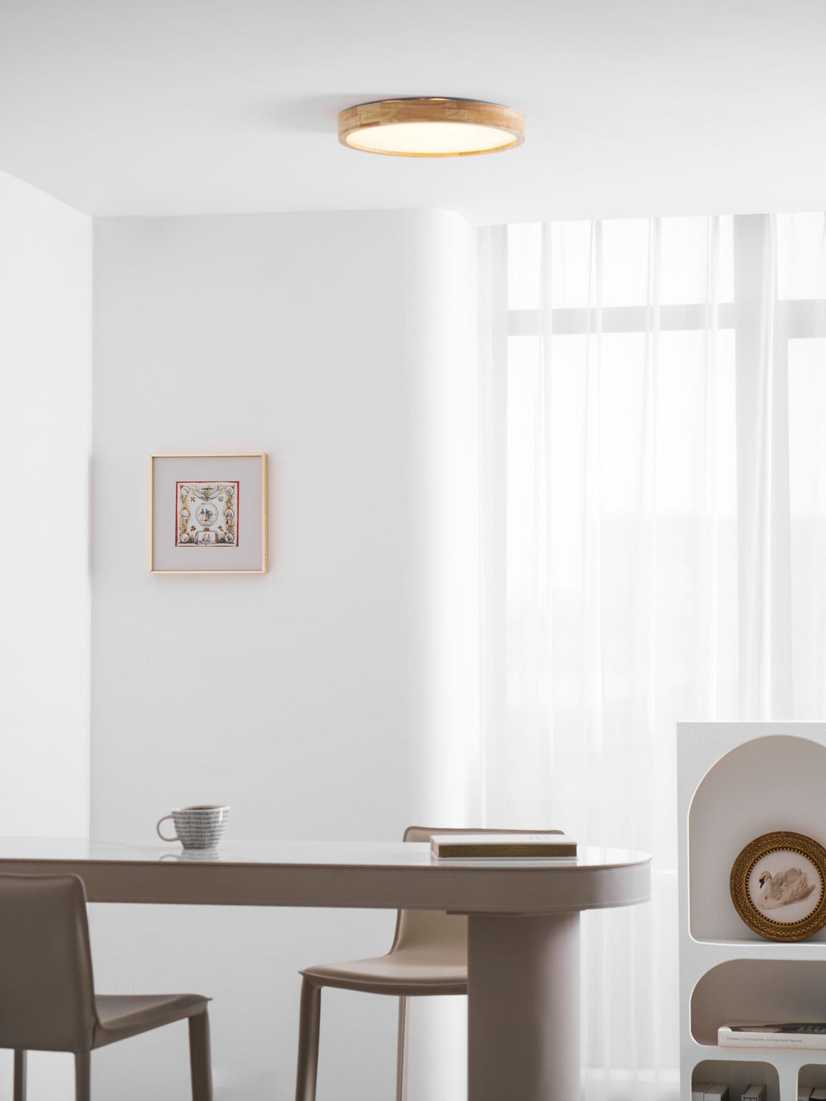 Rubberwood Geometric Flush Mount Light