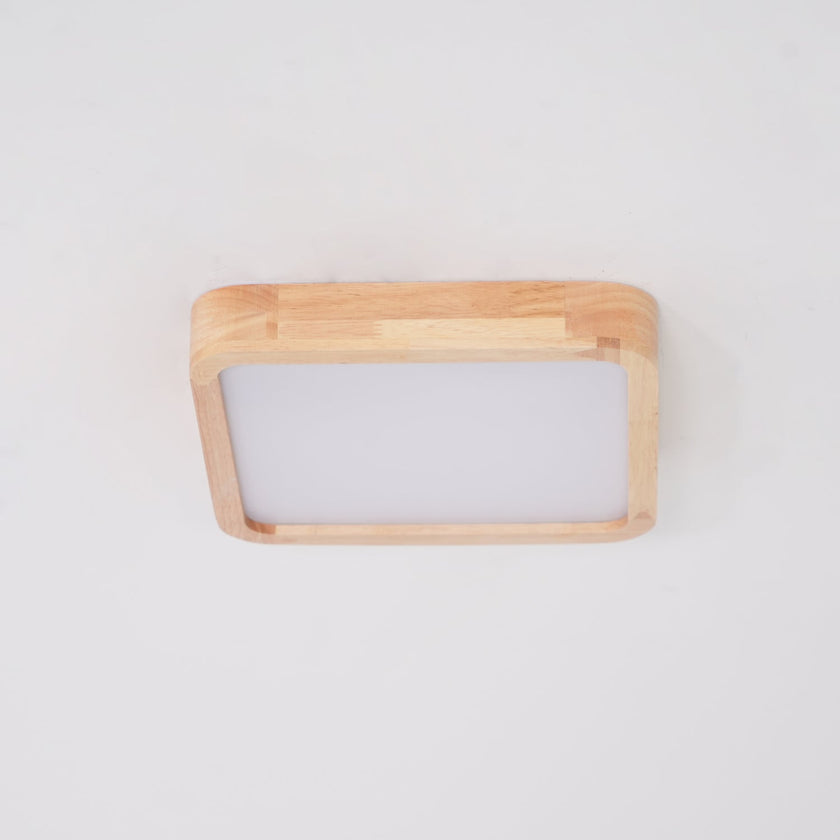 Rubberwood Geometric Flush Mount Light