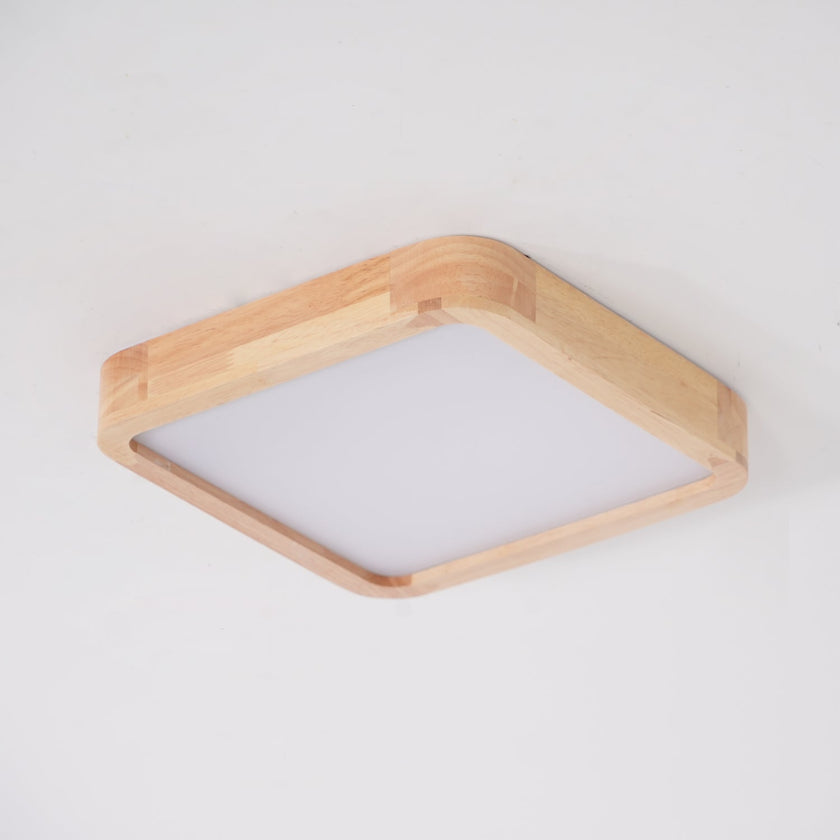 Rubberwood Geometric Flush Mount Light
