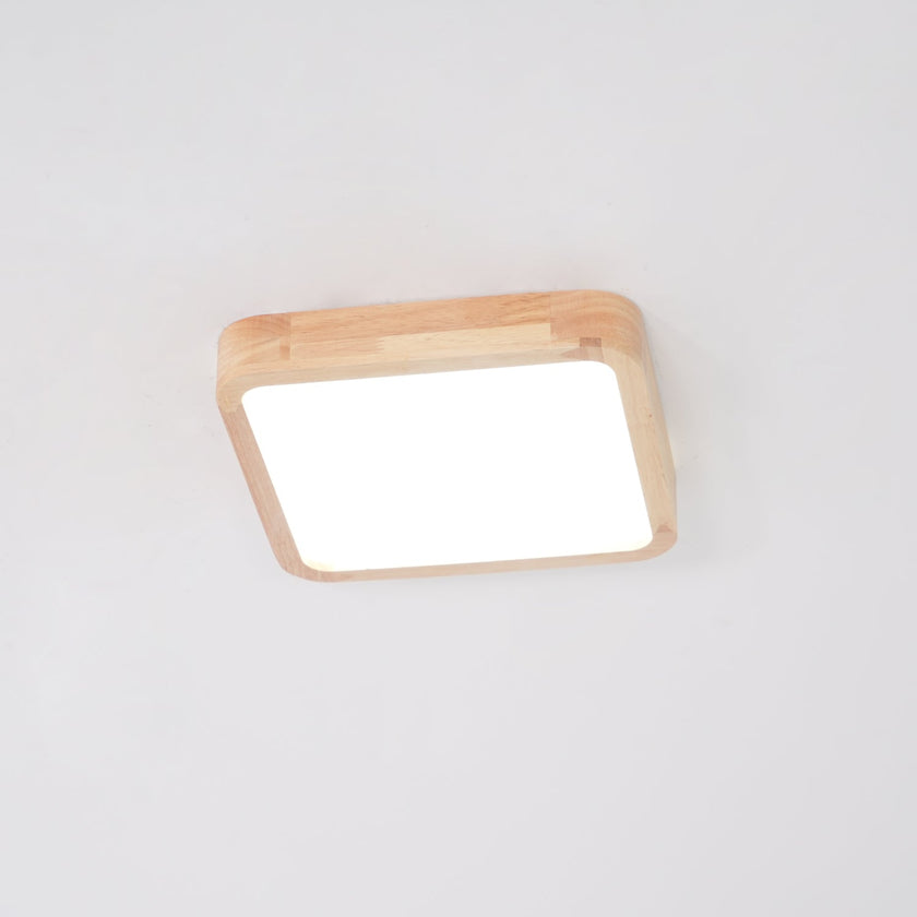 Rubberwood Geometric Flush Mount Light