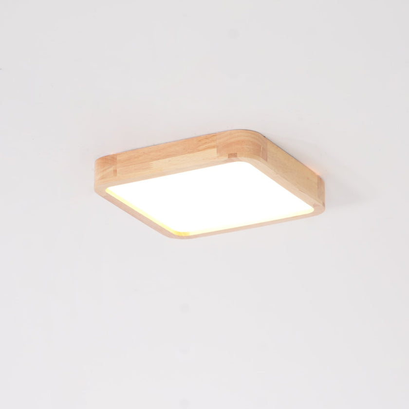 Rubberwood Geometric Flush Mount Light