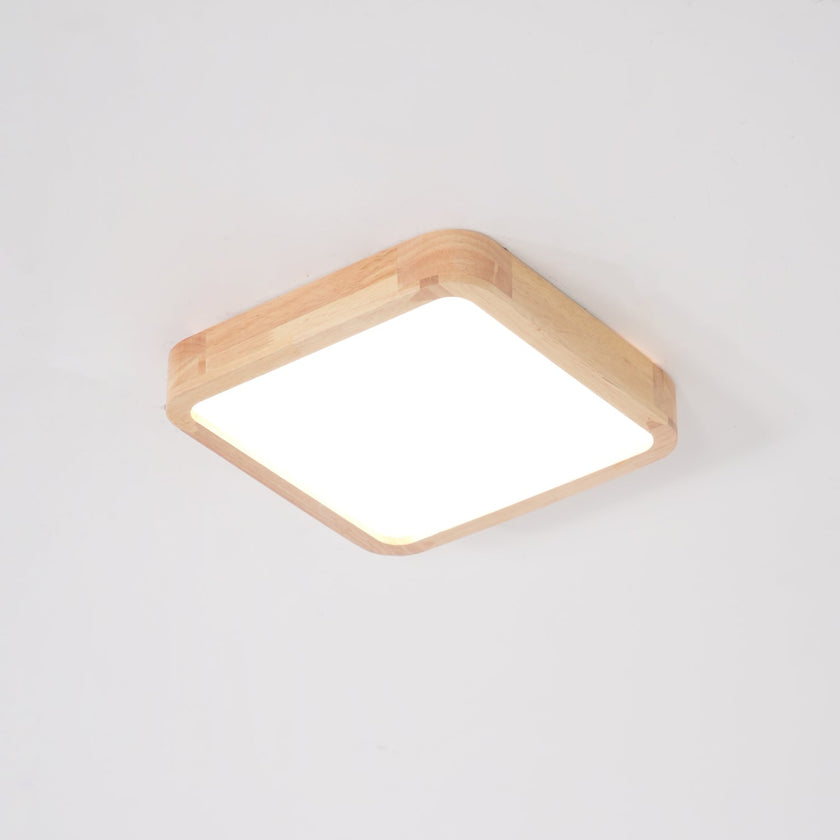Rubberwood Geometric Flush Mount Light