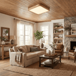 Rubberwood Geometric Flush Mount Light