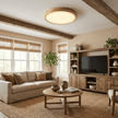 Rubberwood Geometric Flush Mount Light