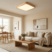 Rubberwood Geometric Flush Mount Light