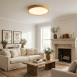 Rubberwood Geometric Flush Mount Light