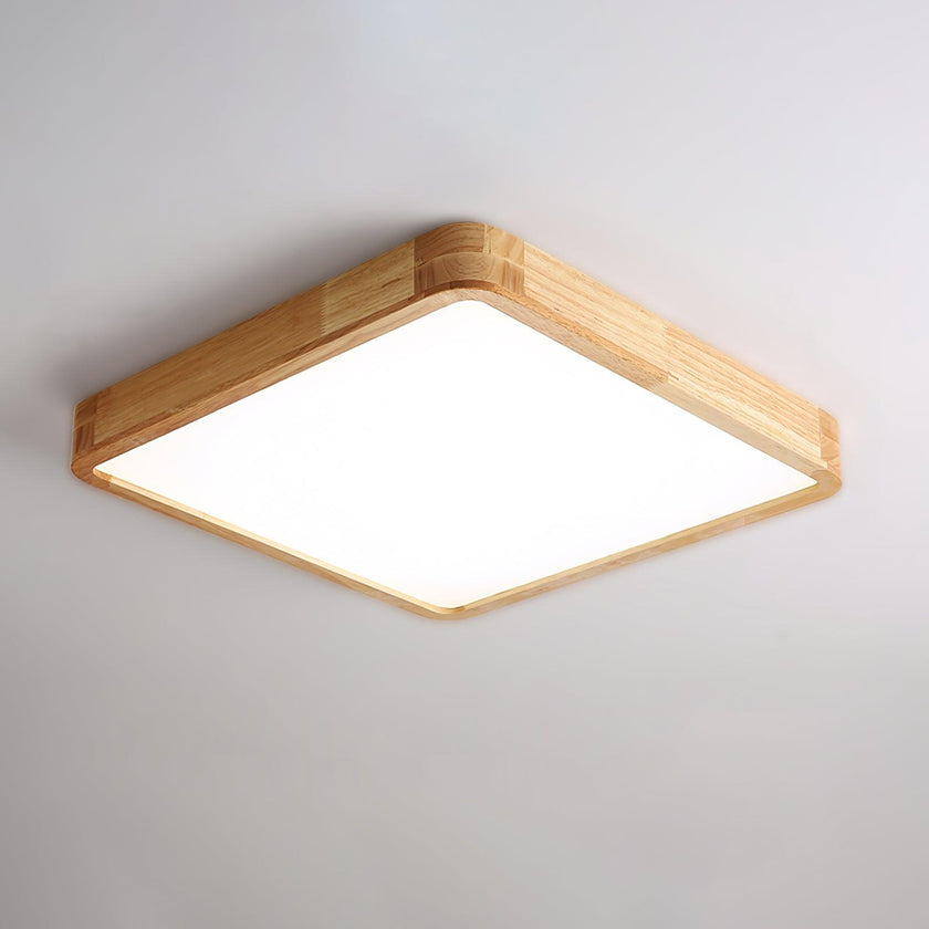 Rubberwood Geometric Flush Mount Light