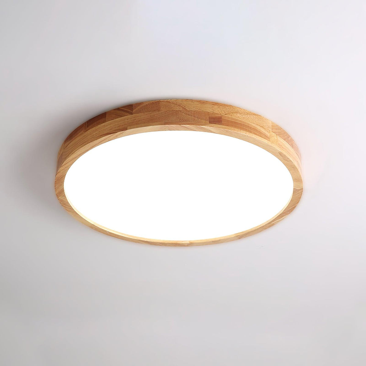 Rubberwood Geometric Flush Mount Light