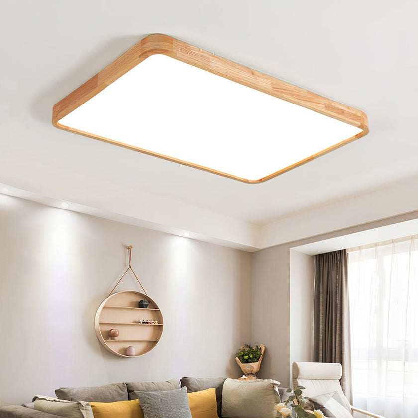 Rubberwood Geometric Flush Mount Light