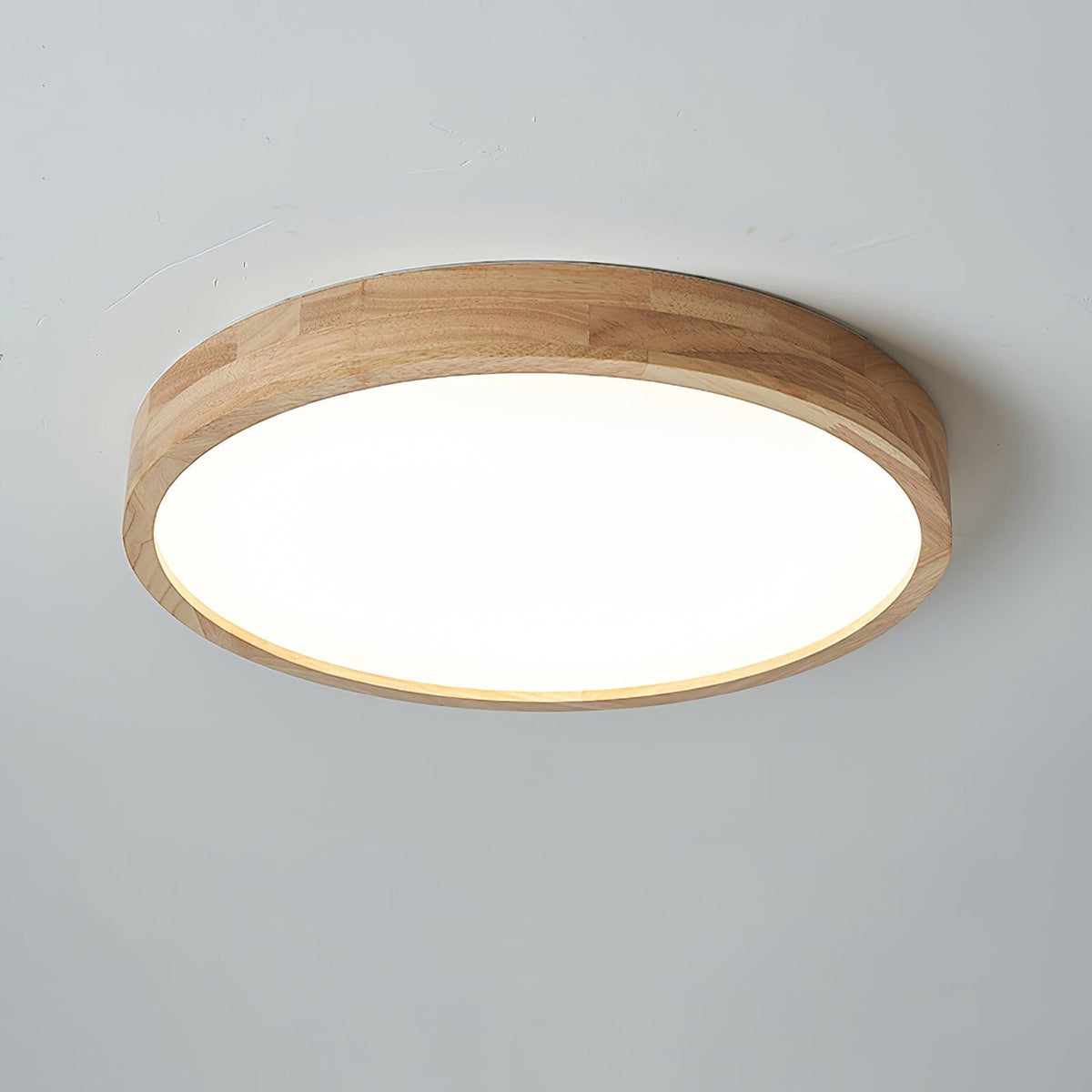 Rubberwood Geometric Flush Mount Light