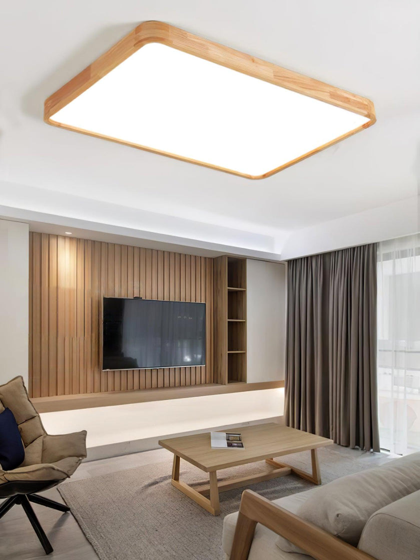 Rubberwood Geometric Flush Mount Light