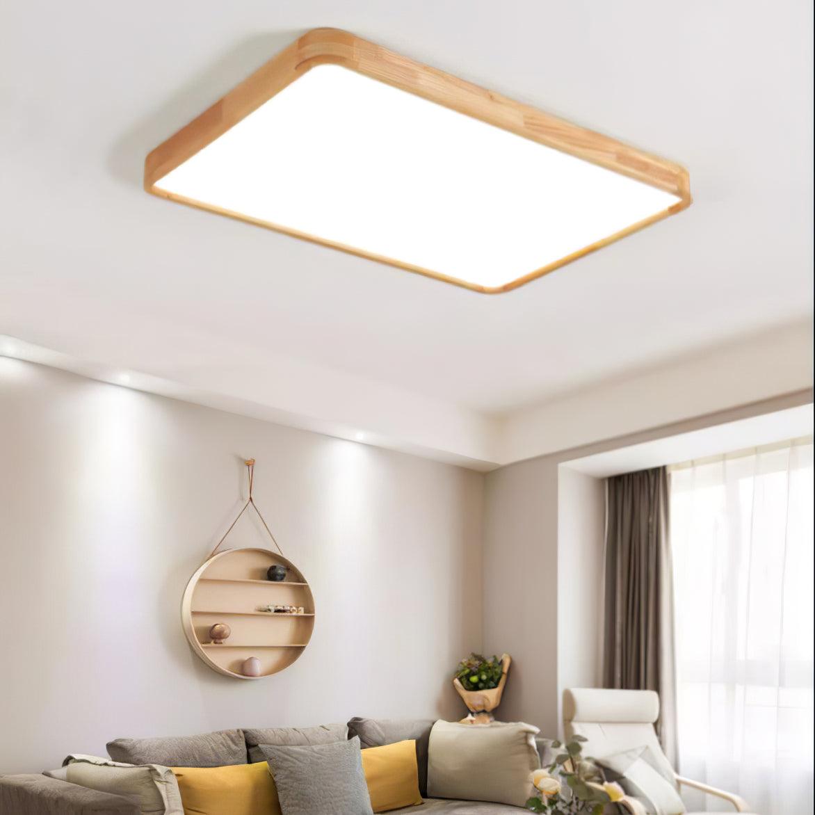Rubberwood Geometric Flush Mount Light