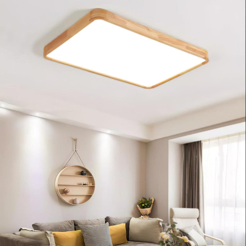 Rubberwood Geometric Flush Mount Light