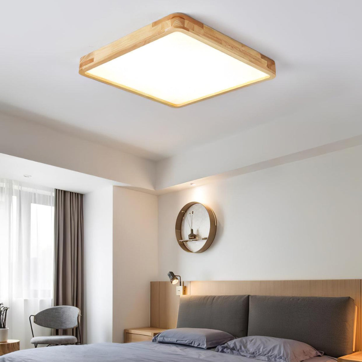 Rubberwood Geometric Flush Mount Light